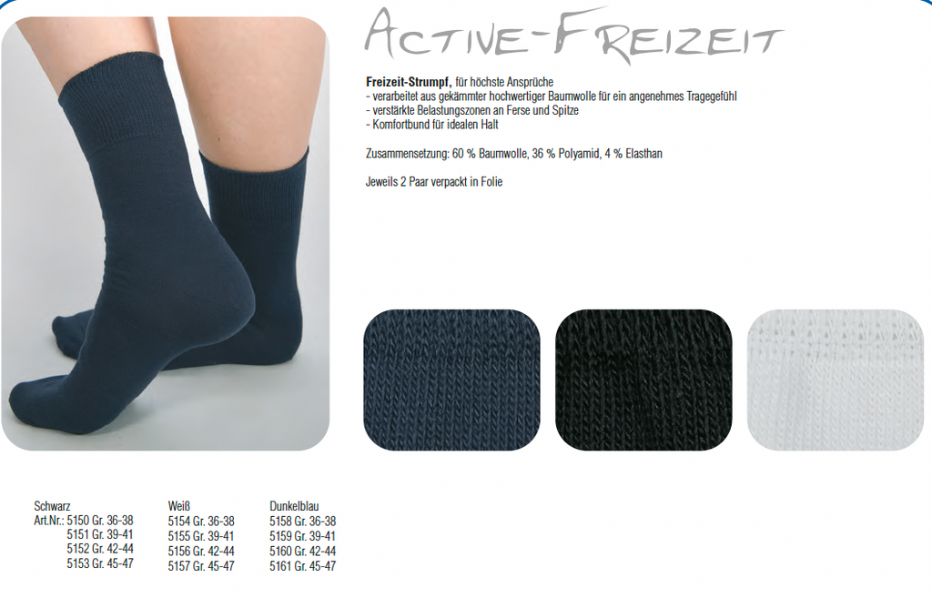 Socken-Freizeit-Active schwarz Gr. 45-47 / 4 Paar